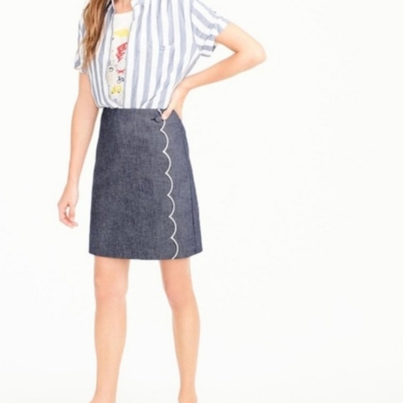 J. CREW Chambray Skirt w/Scalloped Detail | SZ 00 - Picture 1 of 10